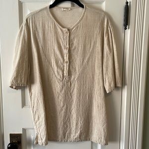 AtelierDelphine. cream, long cotton top with buttons and yoking. Size small